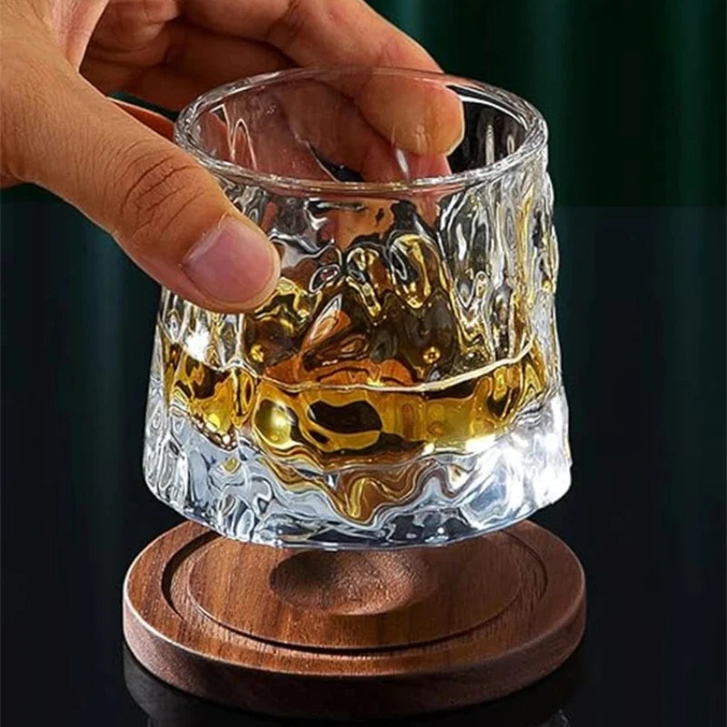 Whiskey Glass with hardwood coaster